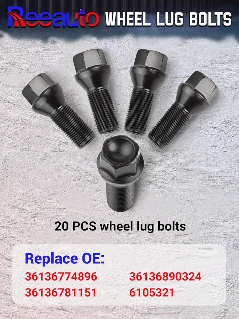 Reeauto Set of 20, 36136781151 Wheel Lug Bolts 14mm x 1.25 Studs Compatible with F30 F35 F10 F25 X3 E70 X5 - Image 5